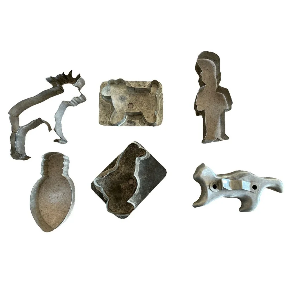 Vintage Antique Primitive Cookie Cutters -lot Of 6  (2 Flat Back)